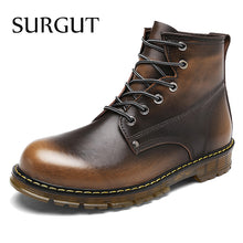Load image into Gallery viewer, SURGUT Brand Men Boots Autumn Winter Warm Fur High Quality Split Leather Waterproof Boots