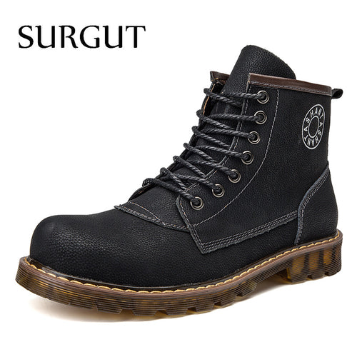 SURGUT Brand Winter New Genuine Leather Retro Comfortable Men Boots